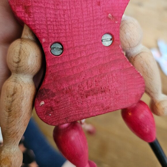 Vintage 70s 80s Handmade Wooden Pirate Pull Toy Ornament Made in Austria 7" - Picture 4 of 4